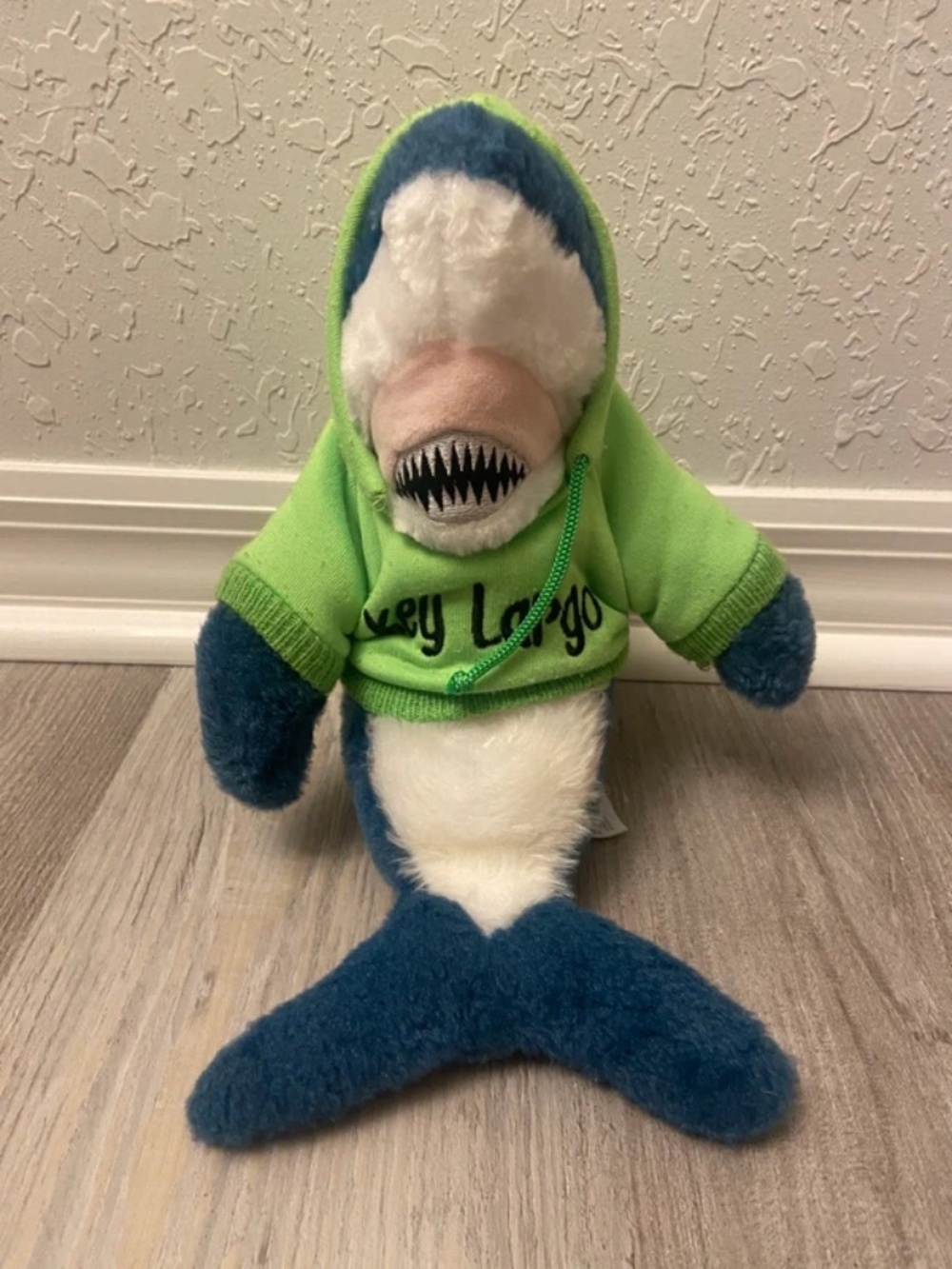 The Petting Zoo Key Largo Blue Shark Plush with Green Hoodie